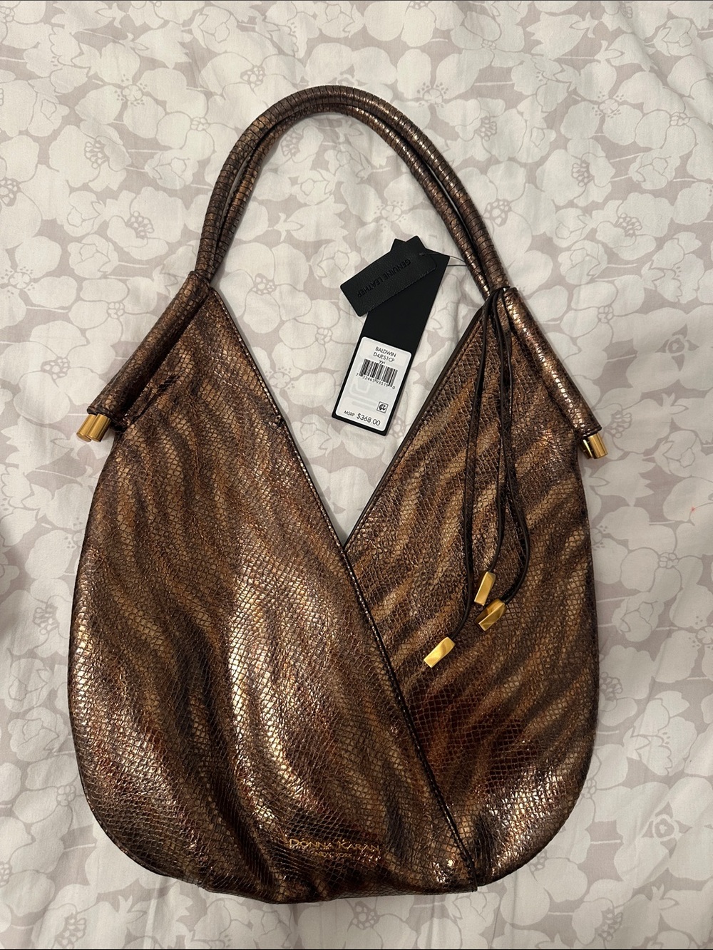 Donna Karan Bronze Metallic Textured Hobo Bag